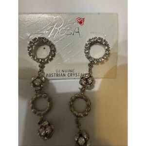 Rosa Silvertone Genuine Austrian Crystal Hoop Floral Drop Dangle Earrings NWT